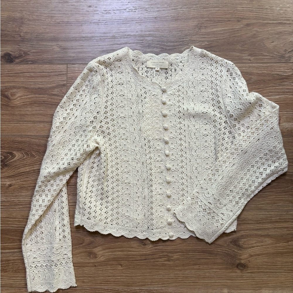 Sezane Gilet Noelie Cream Crochet Cardigan BNWT